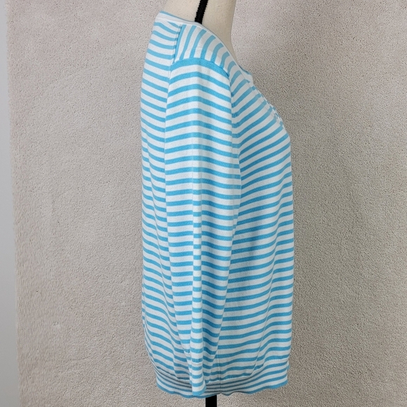 Talbots Blue And White Striped Pink Flamingo Button Down Cardigan Sweater Sz XL - Picture 3 of 11